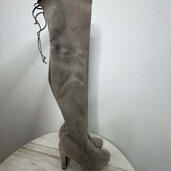 Stuart Weitzman boots thigh high suede sz 5.5 soft gray Highland style - Picture 2 of 11
